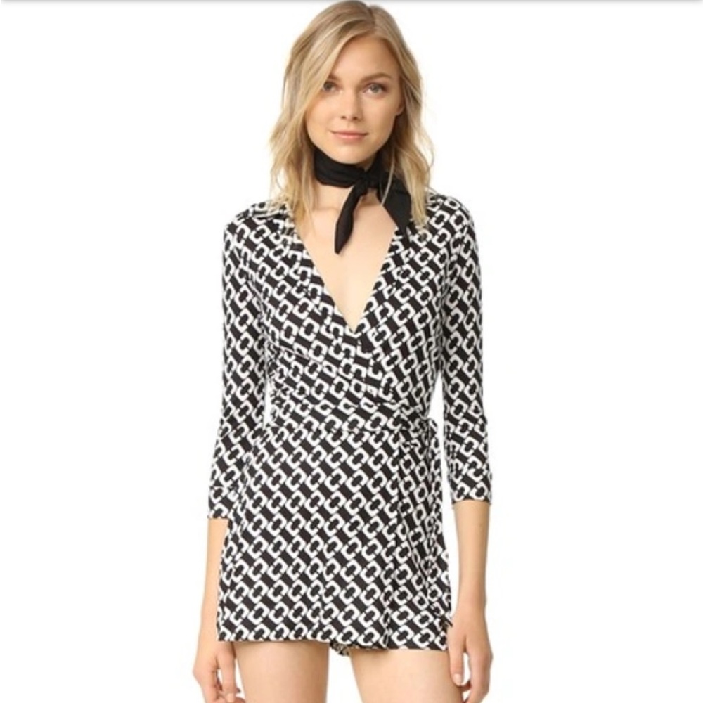 Diane Von Furstenberg Black and White Geometric Jumpsuit